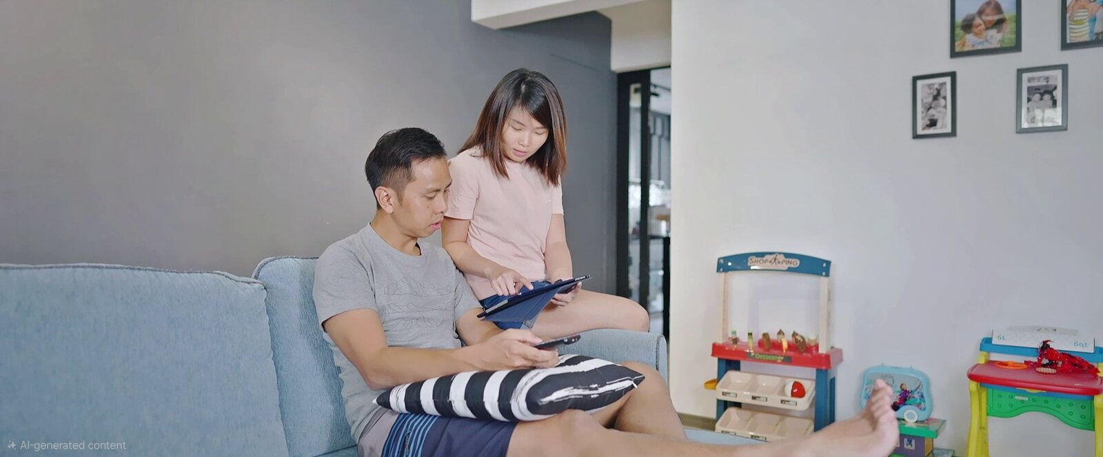 Singapore couple reviewing property information at home